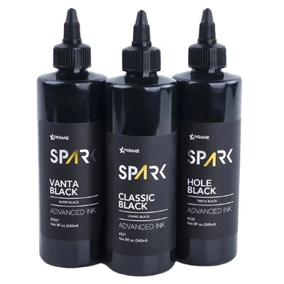 Spark Kiváló minőségű 8oz 3 -as sorozat klasszikus fekete/lyukú fekete/Vanta fekete tetoválás tinta tetoválásokhoz és testművészethez