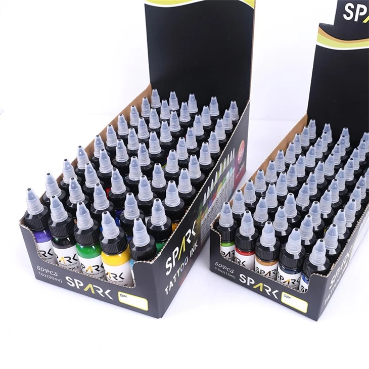 50 színű készlet tetováló tinta Valódi sötét fényű fekete szikra tetováló tinta