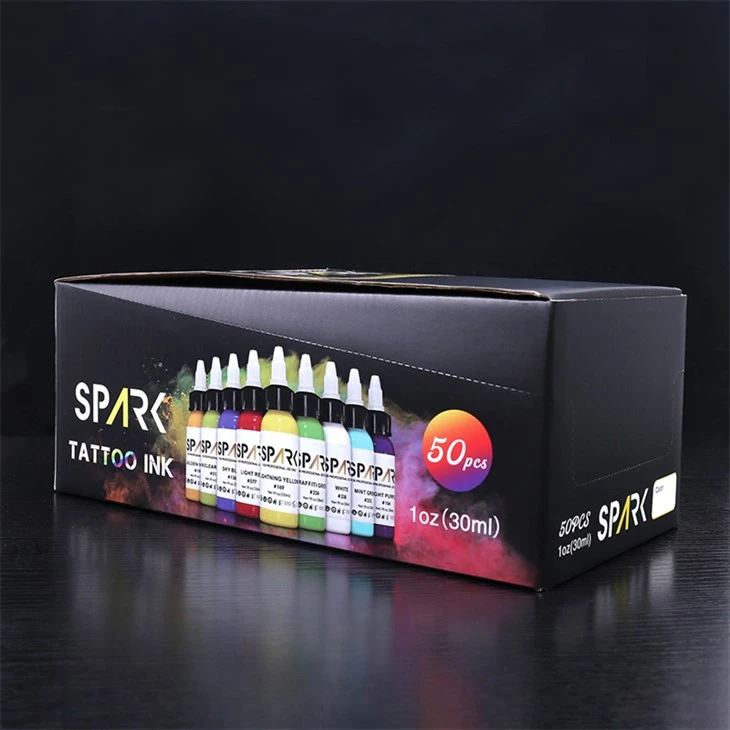 50 színes készlet tetováló tinta tömegben Spark tetováló tinta szuper fekete tetováló tinta